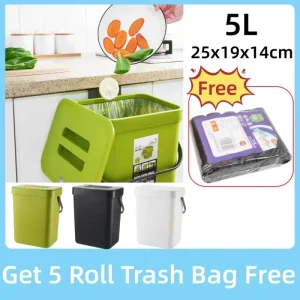 5L 4 Colors Hanging Trash Can With Lid Under Sink For Kitchen Food Waste Bin Compost Bin Wall Mounted Storage Bucket Garbage Bin 1