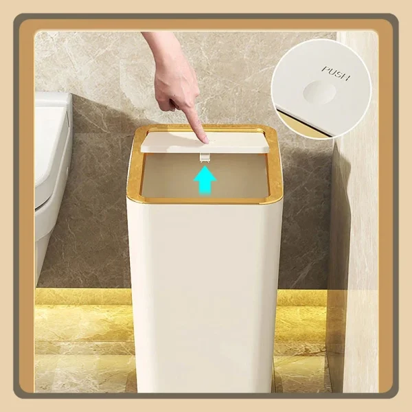 Trash Can with Lid Semi Automatic Large Capacity Garbage Bin Toilet Living Kitchen Bedroom Press Plastics Trash Bin Home Items 3