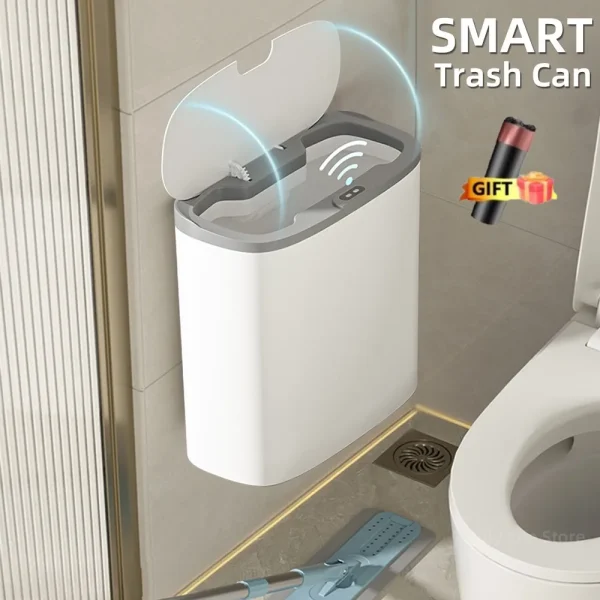 14L Smart Sensor Trash Can Wall Mounted Automatic Wastebasket Waterproof Electric Waste Bin Waste Paper Bucket Dustbin White New 1