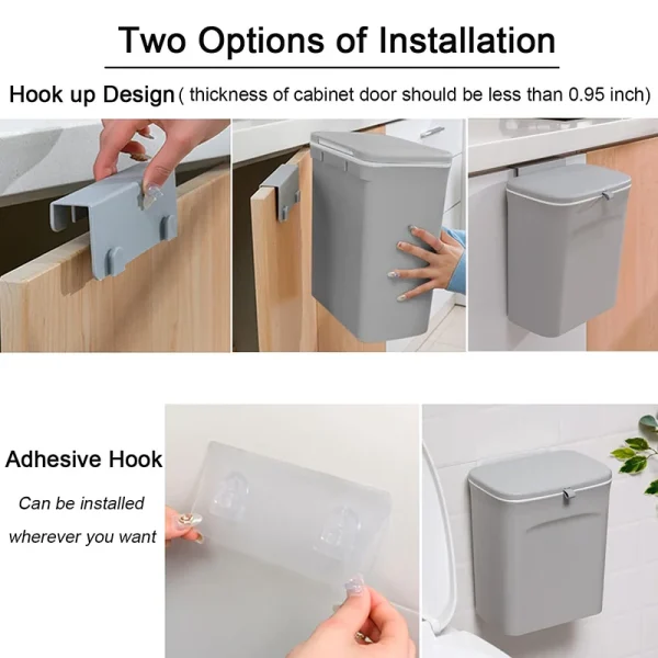 Kitchen Compost Bin for Counter Top or Under Sink, Hanging Small  Kitchen Trash Can with Lid for Mountable Indoor Compost Bucket 5