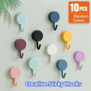 10PCS Self Adhesive Wall Hook Strong Without Drilling Coat Bag Bathroom Door Kitchen Towel Hanger Hooks Home Storage Accessories 1