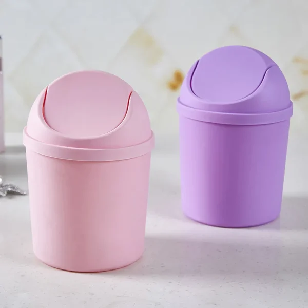 Mini Waste Bin Desktop Home Garbage Basket Table Trash Can Swing for Home Office Table Trash Can Small Waste Bin Office Supplies 4