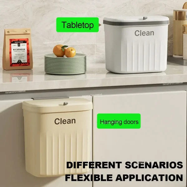 8.5L/12L Kitchen Trash Can Wall Mounted Hanging Trash Bin with Lid Garbage Can for Cabinet Under Sink Waste Garbage 4