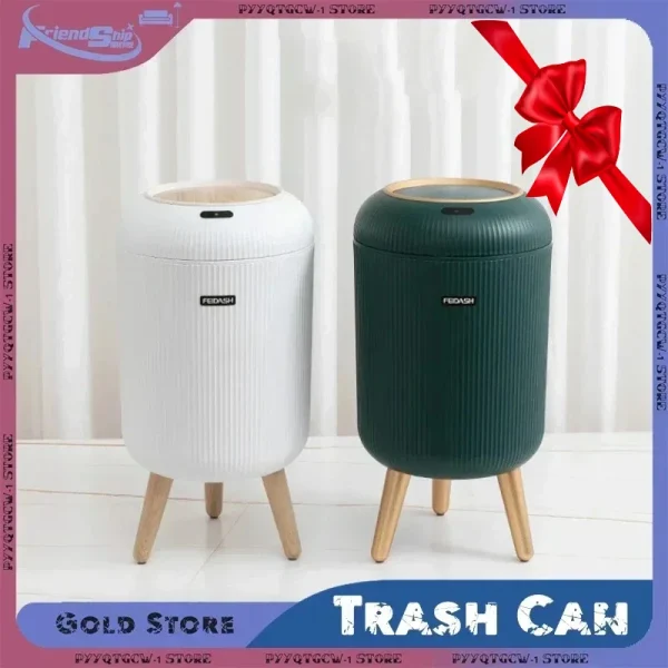 Automatic Trash Can Plastic Kitchen Round Trash Bin with Lid Bathroom Office Automatic Sensor Smart Garbage Bin Home Supplies 1