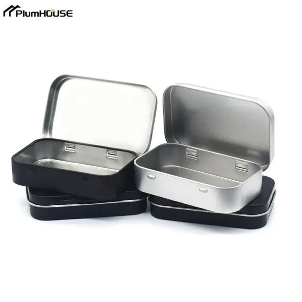 Metal Rectangular Mini Empty Tin Box Tinplate Coin Candy Pill Case Bin Jar Flip Hinged Container Small Organizer Storage Box 5