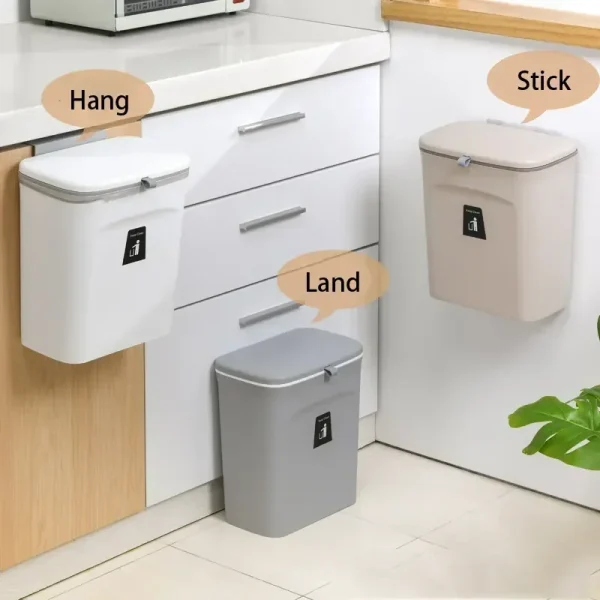 Wall Mounted Trash Can Household Galley Waste Bin Hanging Bathroom Trash Can With Lid Food Garbage Bin Kitchen Accessories 7/9L 5