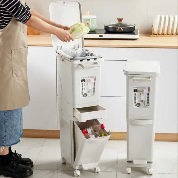 Garbage Classification 29/32L 2/3Layers Plastic Trash Bin Home Kitchen Garbage Classification Can with Wheels Garbage Storage 3