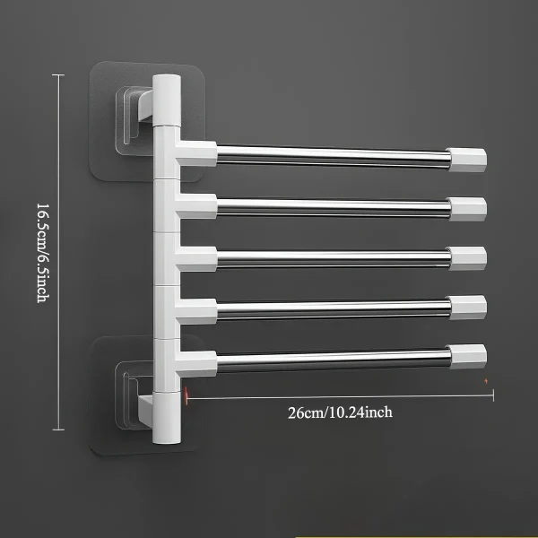 Wall Mounted Rotatable Towel Holder Rack Bathroom Accessories Aluminum Space Saver Hanging Towel Hanger 2/4/6/8 Poles 5