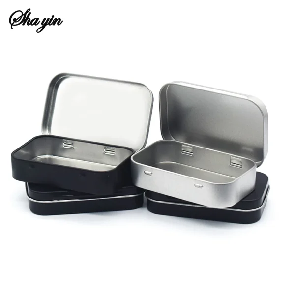 Metal Rectangular Empty Mini Tin Box Tinplate Push Candy Pill Cases Bins Jar Hinged Containers Small Organizer Storage Box 1
