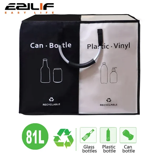 Collector Bins with 2 Compartments 81L Recycling Bins Odor-Resistant Recycle Bin Indoor Bottle Hamper for Home and Kitchen 1