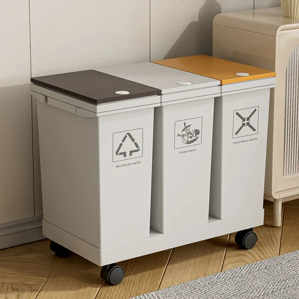 1PCS,24L/36L/40L,Trash Can Kitchen Sorting Recycling Bin Push Type Wastebasket Dry Wet Separation with Wheel Large Household 4