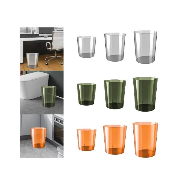 Waste Paper Bin Rubbish Bin Clear Round Dustbin Trash Can for Dressing Table Office Bedroom Kids Room 4