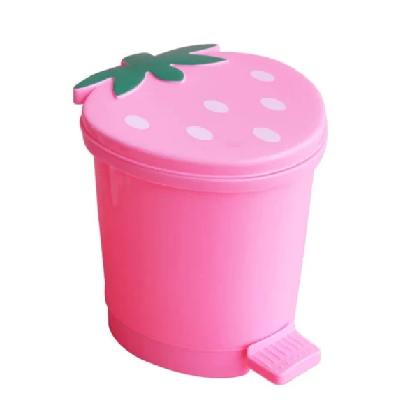 Mini Strawberry Trash Can with Lid Plastic Garbage Bin Waste Paper for Home Office Desk Room Desktop Bucket 5