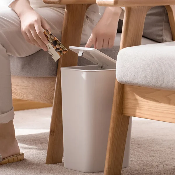 Trash Can with Lid Space Saving Bathroom Kitchen Bedroom Living Room Plastic Trash Bin Small Press Gap Garbage Bin Home Supplies 3