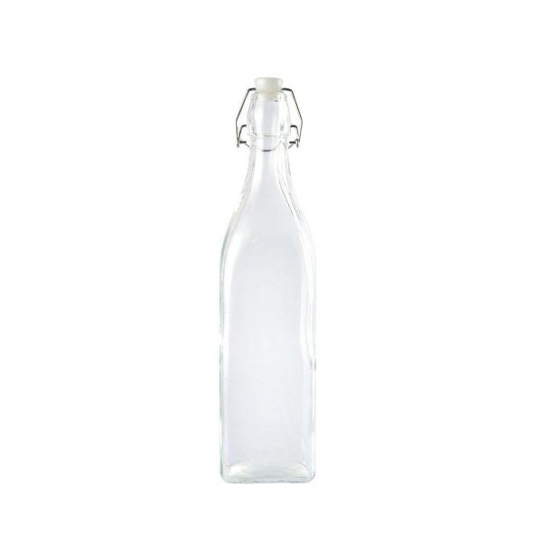Square Glass Bottle With Stopper - 1 Litre (1 pcs)
