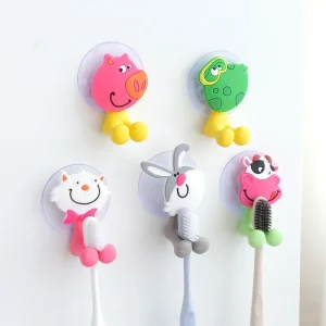 Cartoon Animal Toothbrush Holder Wall Mounted Antibacterial Tooth Brush Storage Rack with Suction Cup Bathroom Organizer 1