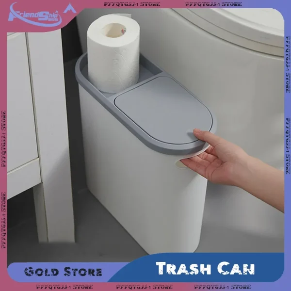 Trash Can Space Saving Silent Closed Garbage Bin with Lid for Kitchen Bathroom Home Office Slim Waterproof Household Waste Bin 1