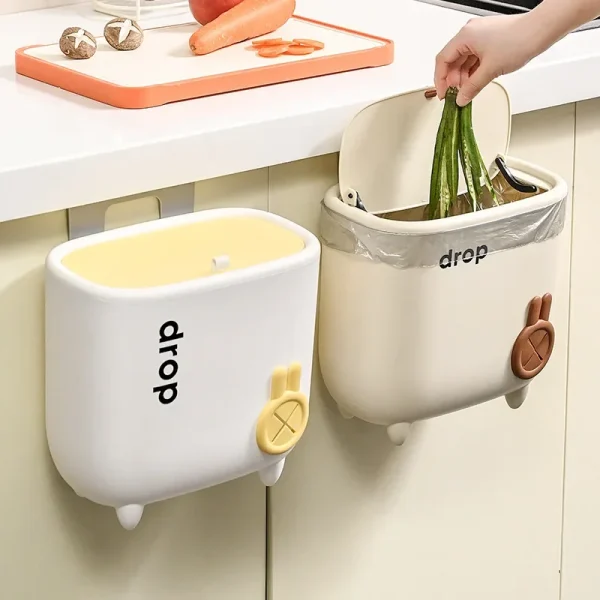 Kitchen Trash Can Wall Mounted Recycling Garbage Basket with Lid For Cabinet Door  Large Capacity Hanging Trash Bin 4