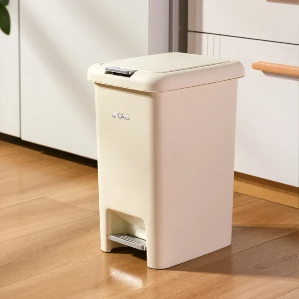 8L-20L, Kitchen Large Capacity Garbage Bin, Bathroom Foot Press Open Lid Paper Basket, Bedroom Milky White Storage Box 2
