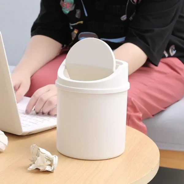Mini Desktop Bin Small Trash Can Tube with Cover Bedroom Trash Can Garbage Can Clean Workspace Storage Box 2