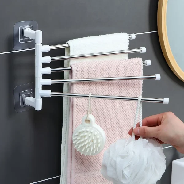Wall Mounted Rotatable Towel Holder Rack Bathroom Accessories Aluminum Space Saver Hanging Towel Hanger 2/4/6/8 Poles 4