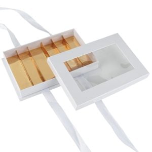 White And Gold Box with Ribbon Handle - 28x19×4cm (1 pcs)
