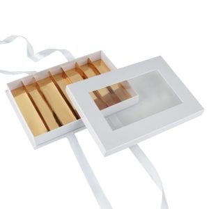 White and Gold Box with Ribbon Handle - 33x23×4cm (1 pcs)