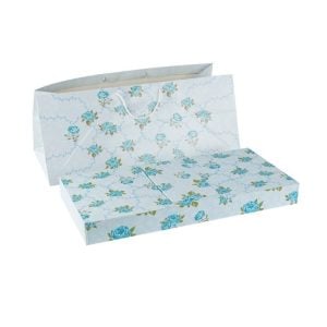 Blue Floral Set of Paper Bag and Box - 25x58x28 cm (1 set)
