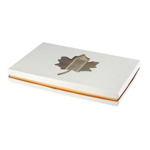 Rectangular Leaf Design White and Gold Box - 40x25x5 cm (1 pcs)