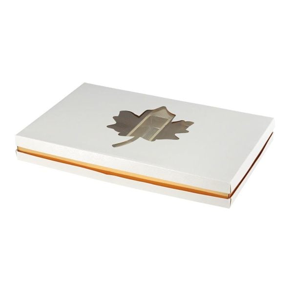 Rectangular Leaf Design White and Gold Box - 40x25x5 cm (1 pcs)