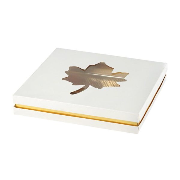 Square Leaf Design White And Gold Box - 25x25x3 cm (1 pcs)