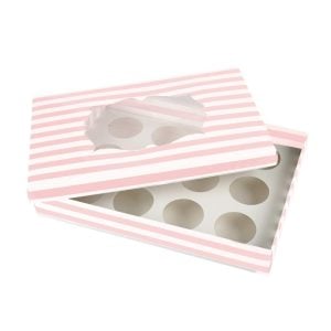 12 Cups Box With Window - Pink Stripes (1 pcs)