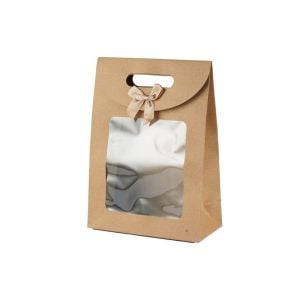 Kraft Gift Window Box With Bow, Medium - 27 x 19 x 9 cm (1 pcs)