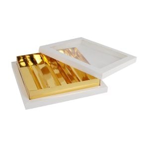 White and Gold Tray with Window Cover - 31x31x6 cm (1 pcs)
