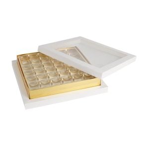 White and Gold Tray with Window Cover - 31x31x6 cm (1 pcs)