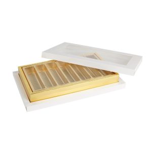 White and Gold Tray with Window Cover - 40x25x6 cm (1 pcs)