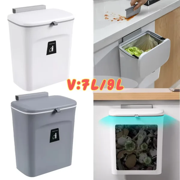 7/9L Wall Mounted Trash Can Household Galley Waste Bin Hanging Bathroom Trash Can With Lid Food Garbage Bin Kitchen Accessories 2