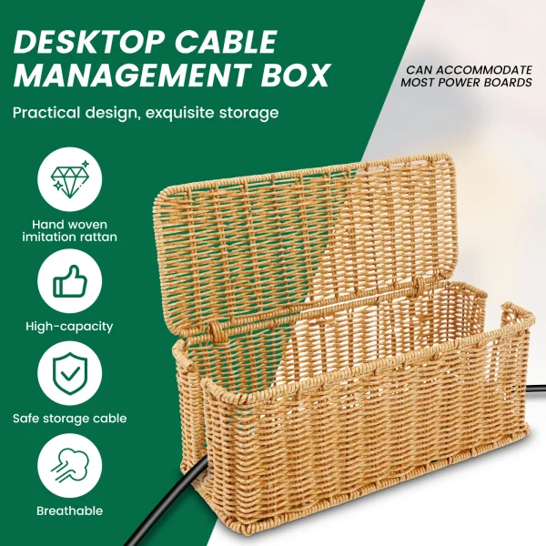 Imitation Rattan Cable Organizer Box Office Desk Charger Socket Network Line Storage Bin Power Cord Charger Storage Box 3