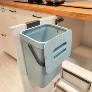 Wall Mounted Trash Can Space Saving Kitchen Bin, No Drill Hanging Dustbin with Slow Close Lid, Office Eco Sealed Waste Basket 1