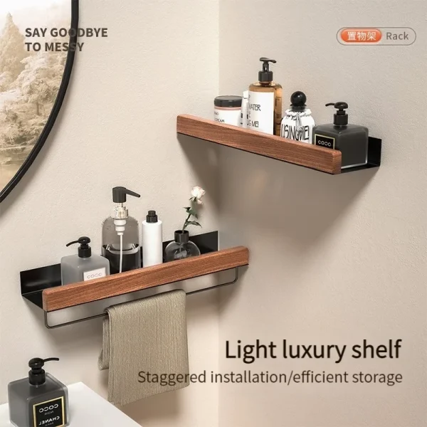 Wood Aluminum Waterproof for Bathroom Shelf Shelves Shampoo Makeup Storage Holder Accessories Kitchen Sorage 2