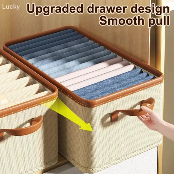 Clothing Storage Bins For Closet With PU Handles Foldable Drawer Clothes Organizer For Organizing Wardrobe 1