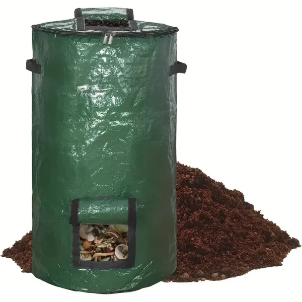 1 Pack, 34 Gallon Compost Bin Bag, With Sunroof, Zippered Lid And Handle, Reusable Yard Garbage Bag, Yard Garbage Bag, Lawn Bag, 2