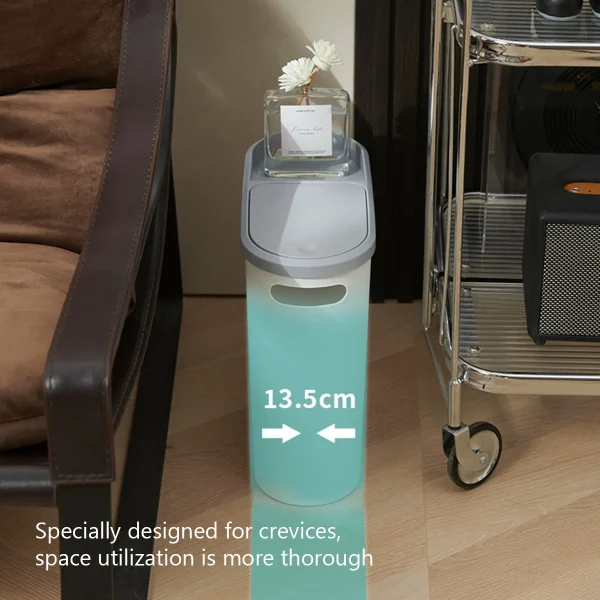 10L Plastic Trash Can With Lid 14CM Width Press Type Slim Gap Trash Bin Suitable For Bathroom Kitchen Living Room Paper Basket 5