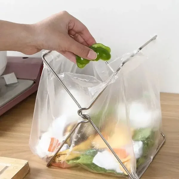 Stainless Steel Trash Rack Foldable Kitchen Desktop Office Trash Holder Trash Bag Towel Hanger Kitchen Garbage Bin  Garbage Can 5