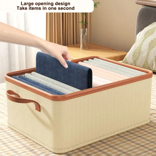 Clothing Storage Bins For Closet With PU Handles Foldable Drawer Clothes Organizer For Organizing Wardrobe 2