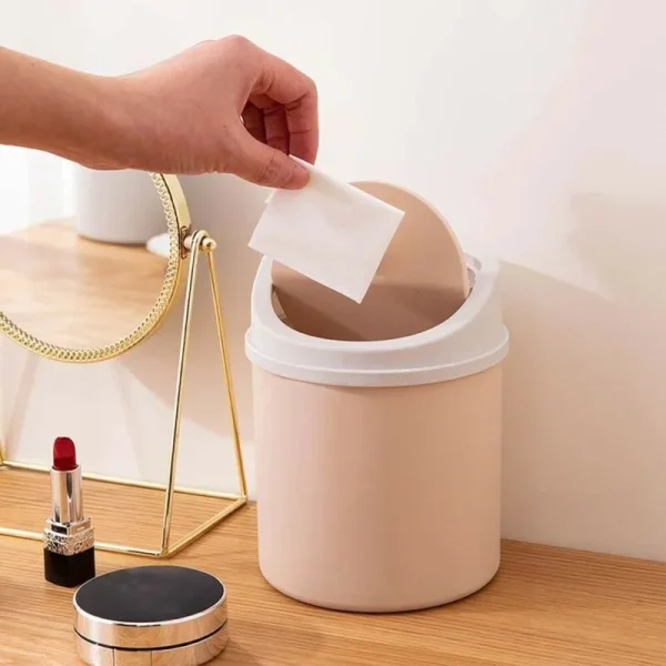 Mini Waste Bin Trash Can Desktop Garbage Basket Table Roll Swing Lid Small Scissors Pencil Household Office Storage Accessories 5