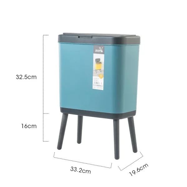 15L High Foot Trash Can with Lid Kitchen Large Capacity Press Type Waste Bin Kitchen Garbage Container Office Plastic Trash Can 6