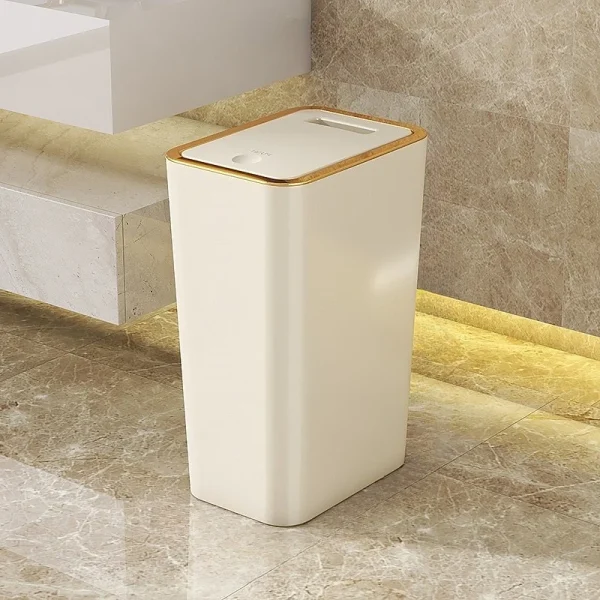 Compact Trash Can With Press Pop-Up Lid, Bathroom Toilet Bedroom Small Space Wastebasket, Dustproof Sanitary Garbage Bin 4