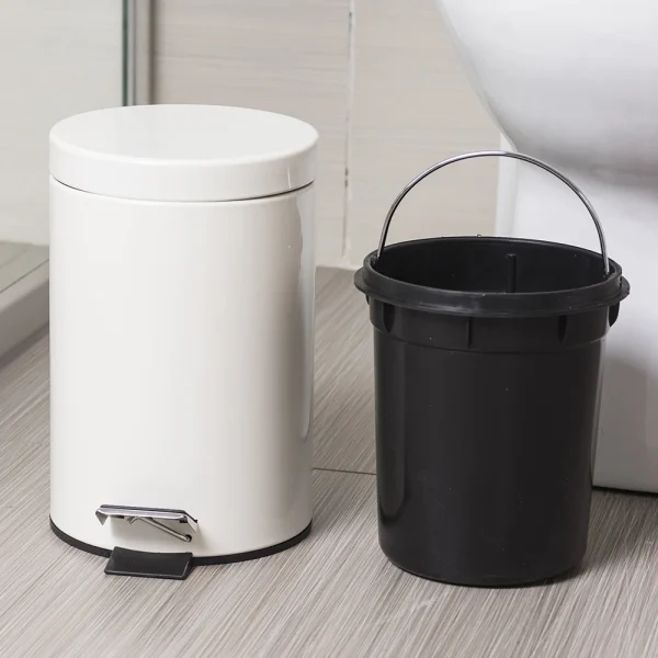 3L Mini White Round Lidded Trash Can Foot Pedal Garbage Bin with Removable Liner Bucket for Kitchen Bathroom Hotel 4
