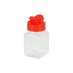 Clear Square Plastic Spices Bottle with Red Cap - 165ml